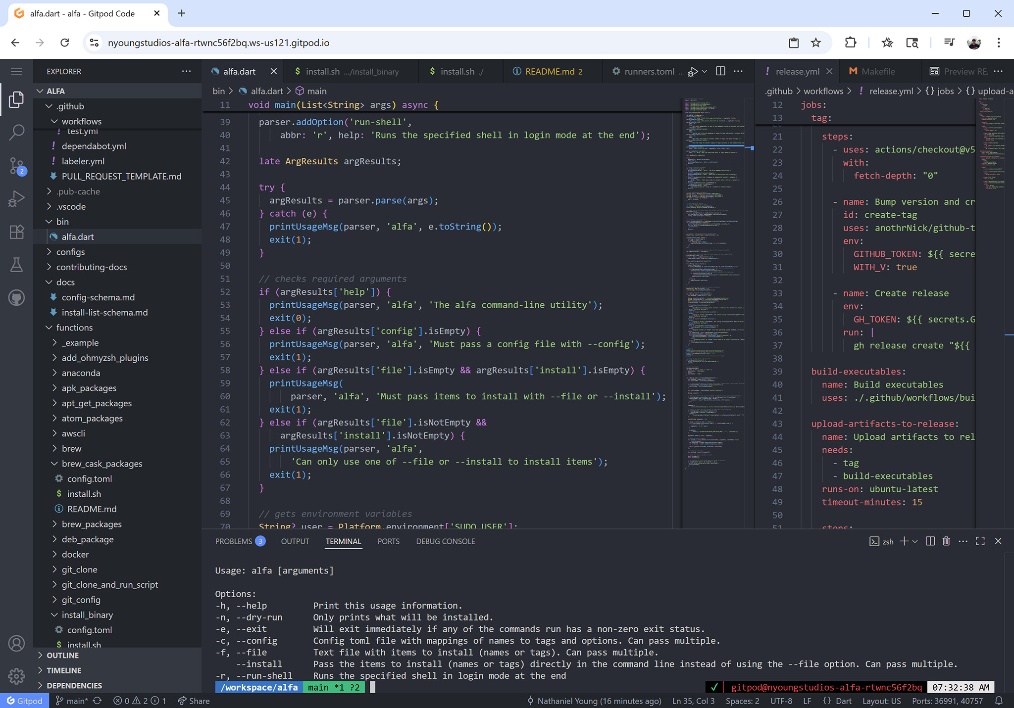 A screenshot of VS Code running in a web browser powered by Gitpod