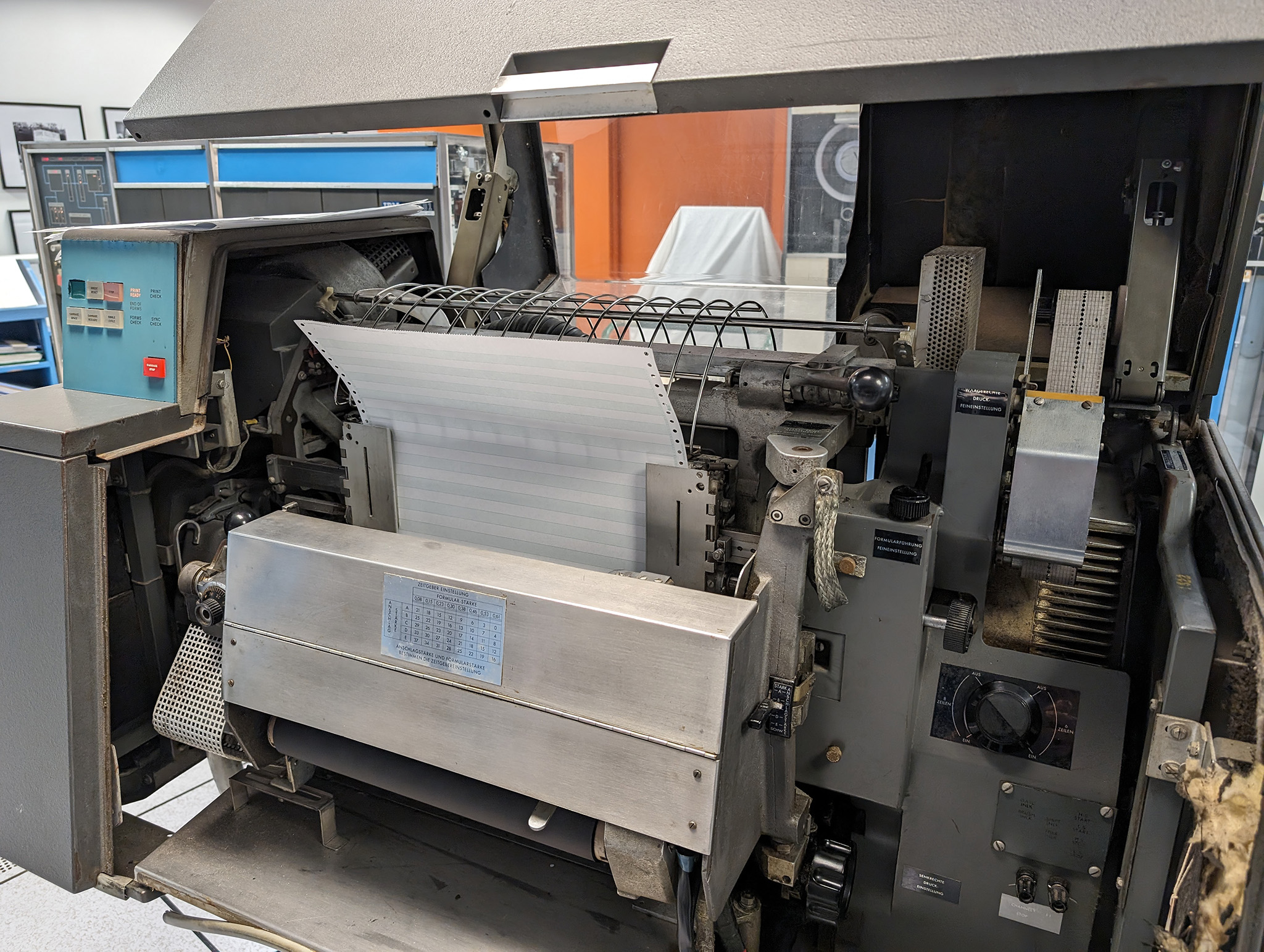 A view of inside the IBM 1403 printer at the Computer History Museum in Mountain View, CA